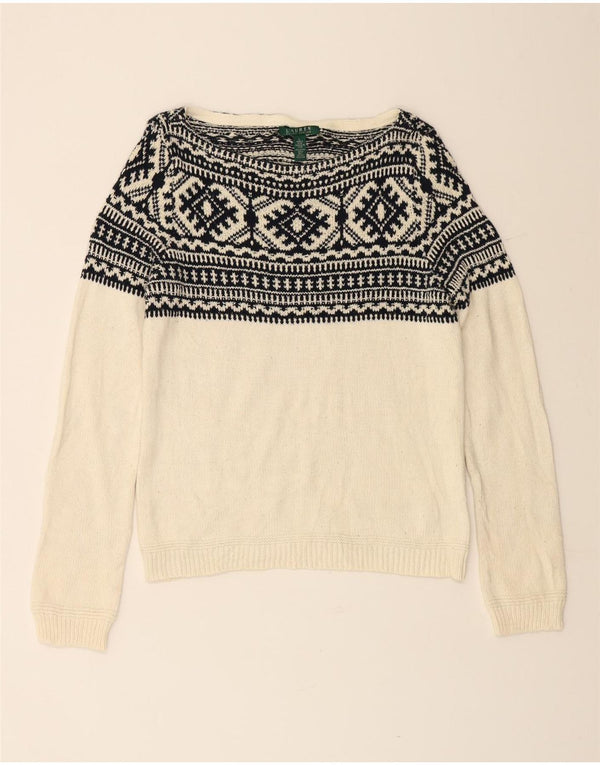 RALPH LAUREN Womens Boat Neck Jumper Sweater UK 16 Large Off White