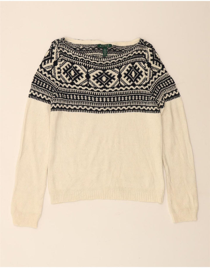 RALPH LAUREN Damski sweter z dekoltem w łódkę UK 16, duży w kolorze złamanej bieli