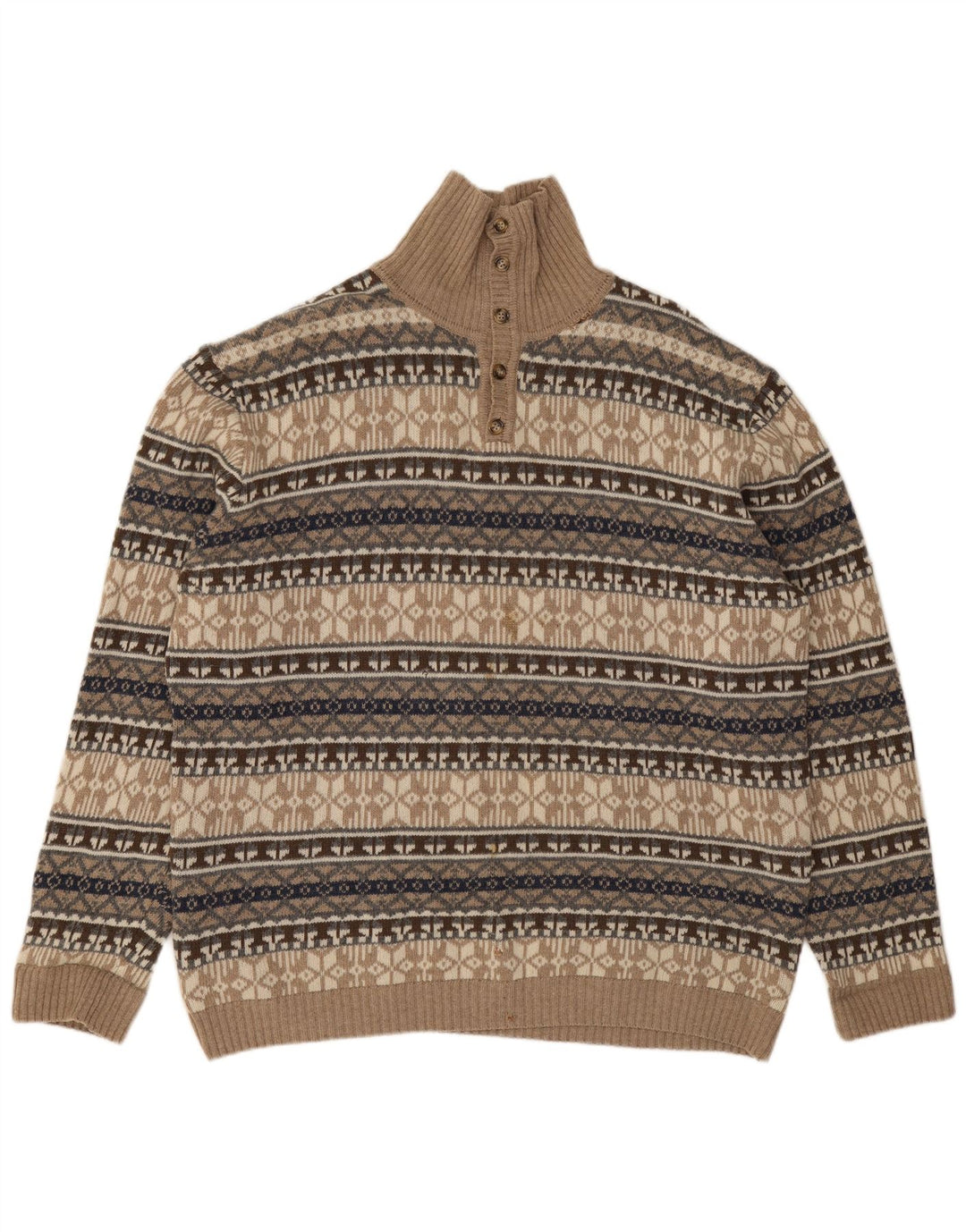 Vintage męski sweter zapinany na guziki, 4XL, beżowy Fair Isle Lambswool