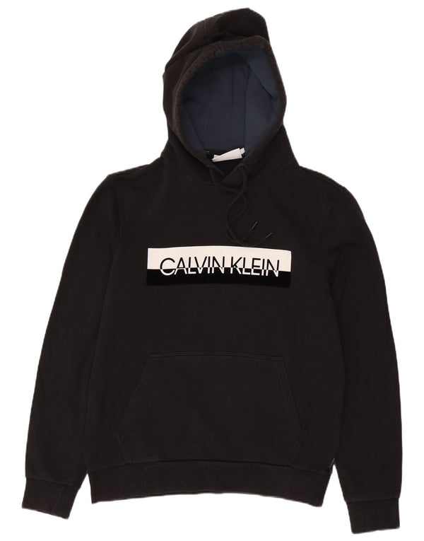 Męski sweter z kapturem i grafiką Calvin Klein, średni czarny, bawełniany