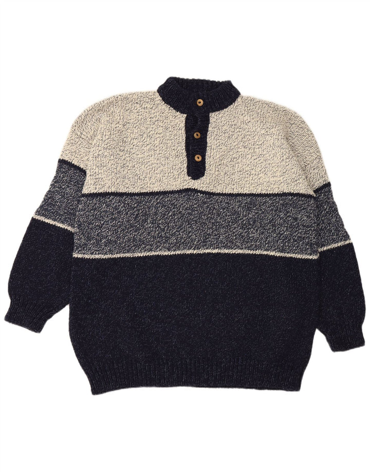Vintage męski sweter zapinany na guziki, 2XL, granatowy, blok kolorów