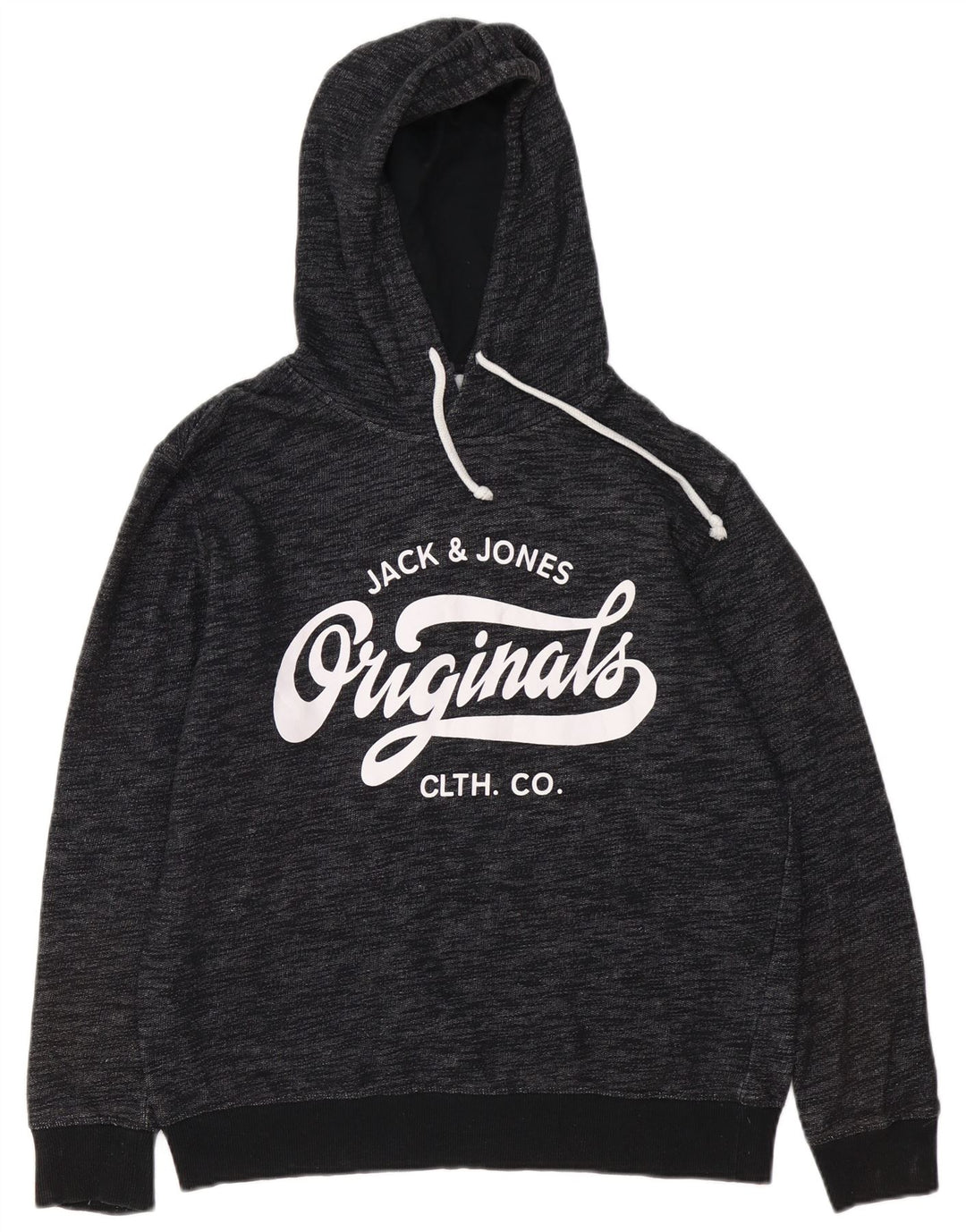 JACK & JONES Męski sweter z kapturem i grafiką, duży, szary, nakrapiany poliester