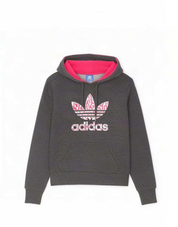 Damska bluza z kapturem Adidas Graphic UK 12 Średnia szara bawełna