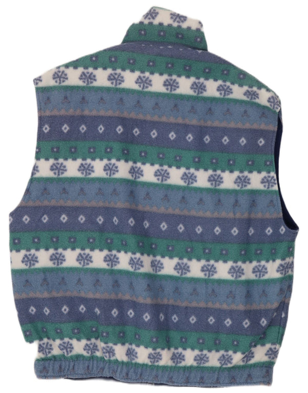 Vintage Mens Reversible Fleece Gilet UK 42 XL Blue Geometric Polyester