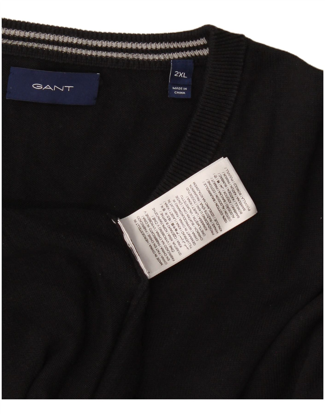 Męski sweter Gant z dekoltem w kształcie litery V, 2XL, czarna bawełna