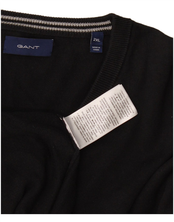 Męski sweter Gant z dekoltem w kształcie litery V, 2XL, czarna bawełna