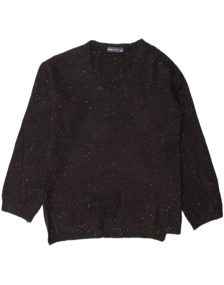MARKS & SPENCER Womens V-Neck Jumper Sweater UK 10 Small Black Flecked Vintage Marks & Spencer and Second-Hand Marks & Spencer from Messina Hembry 