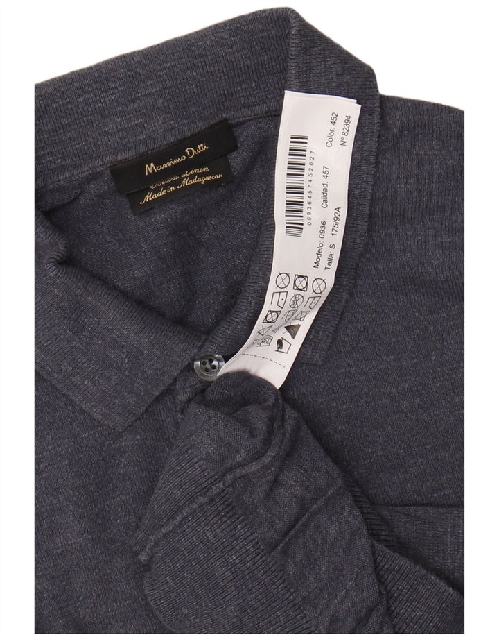 MASSIMO DUTTI Męski sweter polo z krótkim rękawem, mały, granatowy