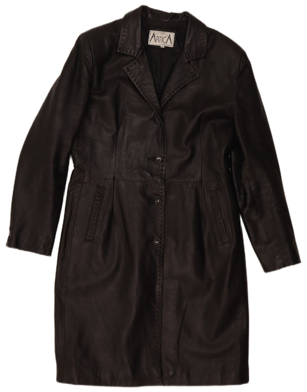 Vintage damski płaszcz skórzany IT 48 XL czarna skóra