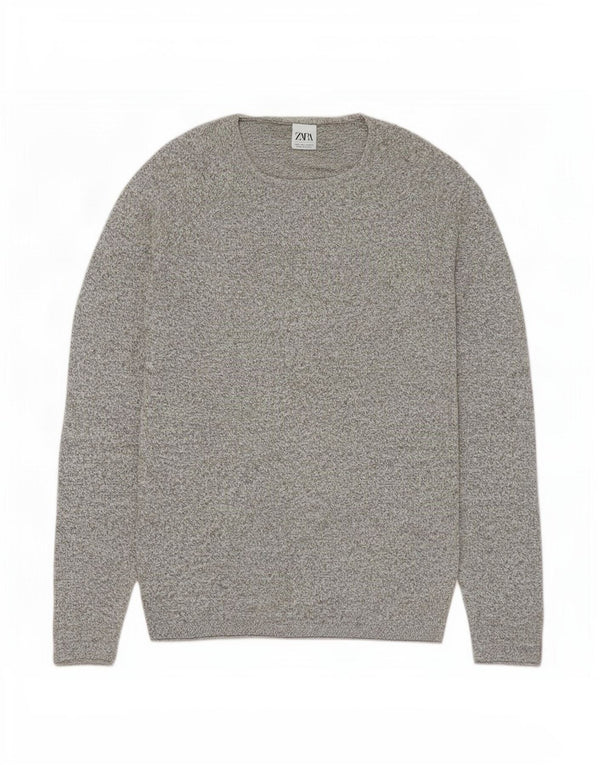 Męski sweter Zara z okrągłym dekoltem, duży, szary, nakrapiany