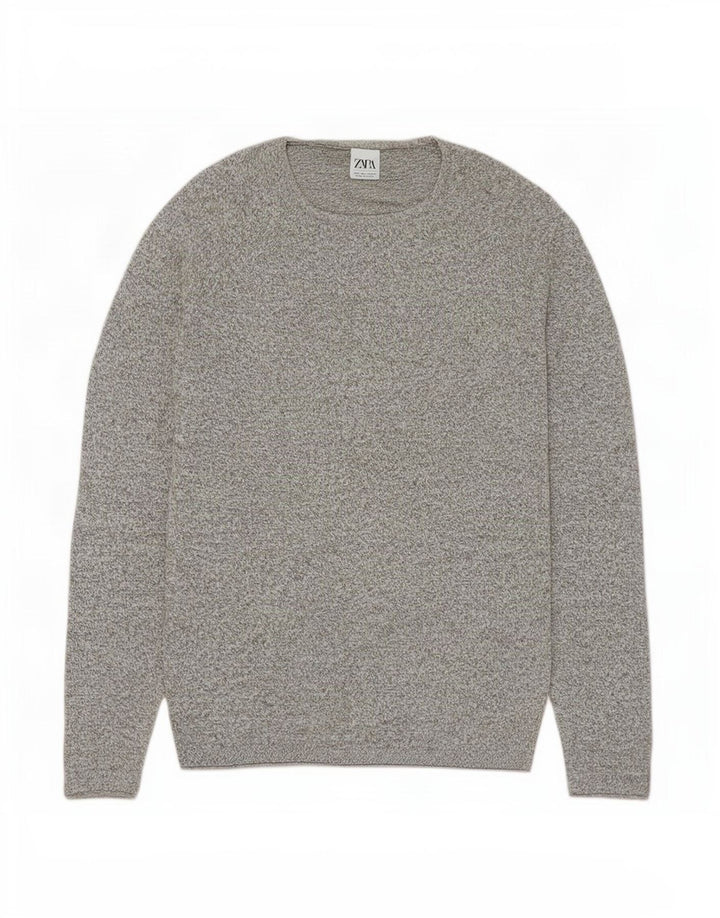 Męski sweter Zara z okrągłym dekoltem, duży, szary, nakrapiany