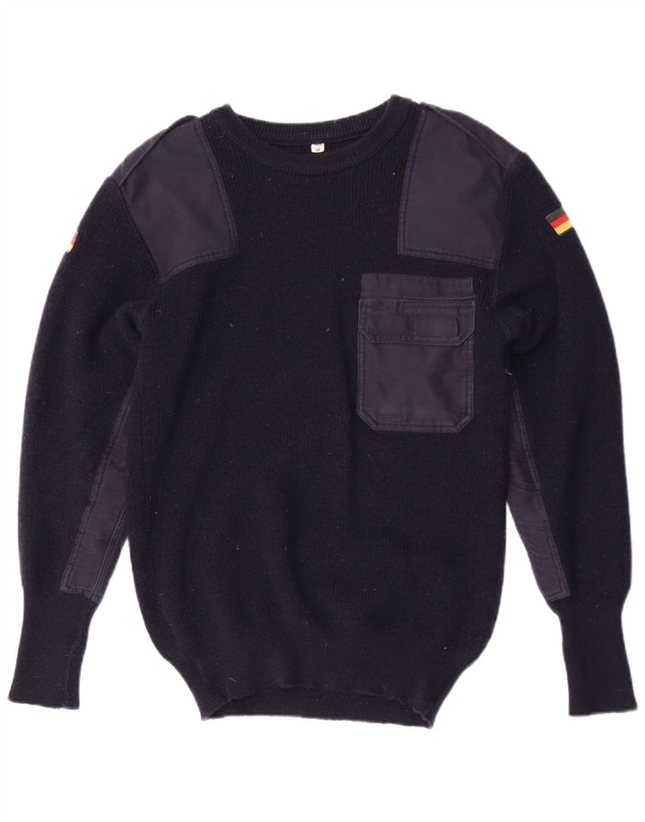 Vintage męski sweter wojskowy z okrągłym dekoltem IT 48 średni granatowy