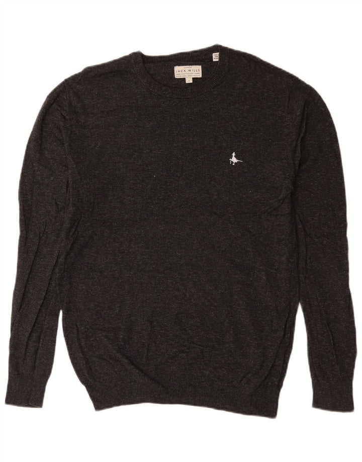 Jack Wills Męski sweter z okrągłym dekoltem, mały, szary, bawełniany