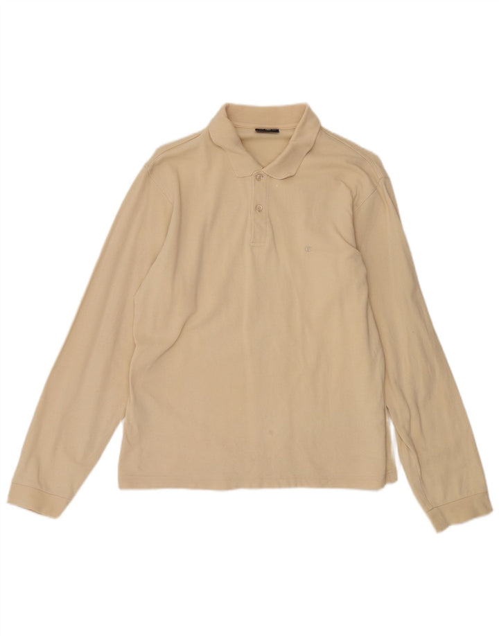 CHAMPION Mens Long Sleeve Polo Shirt Medium Beige