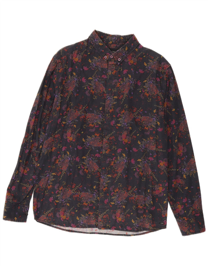 Koszula męska w stylu vintage, duża, czarna, bawełniana w kwiaty