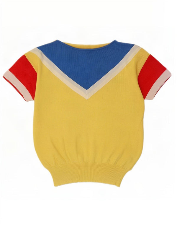 Sweter damski w stylu vintage z dekoltem w łódkę UK 10, mały, żółty, blok kolorów