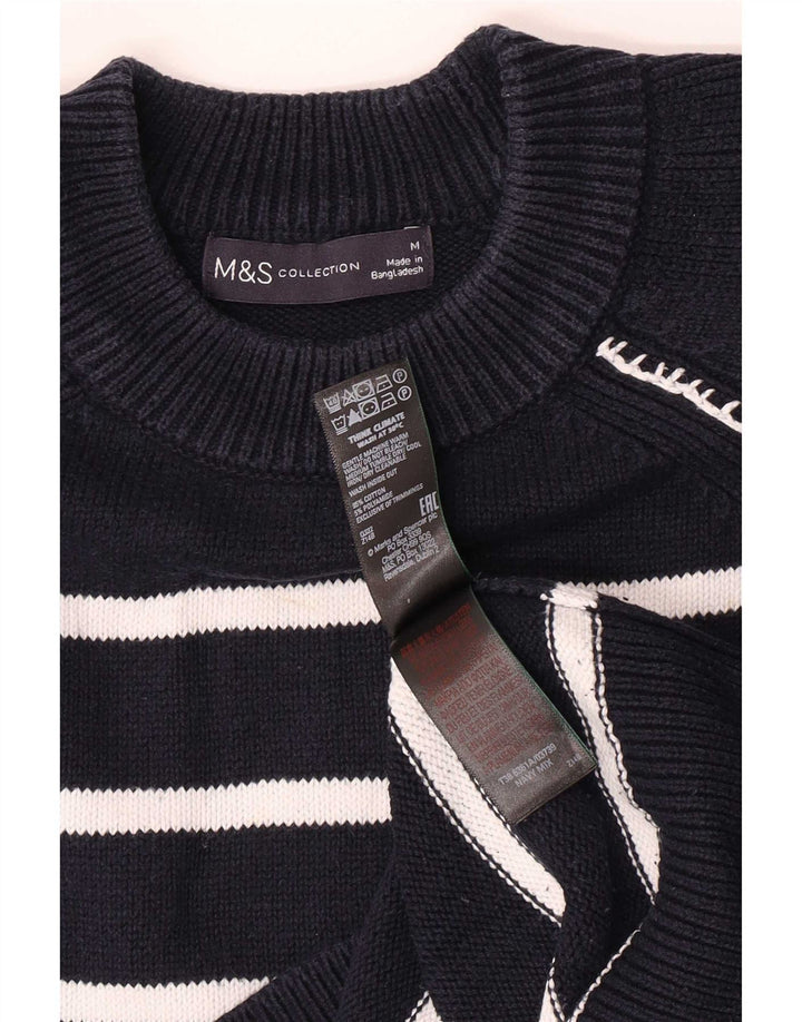 Marks & Spencer Męski sweter z okrągłym dekoltem, średni granatowy w paski