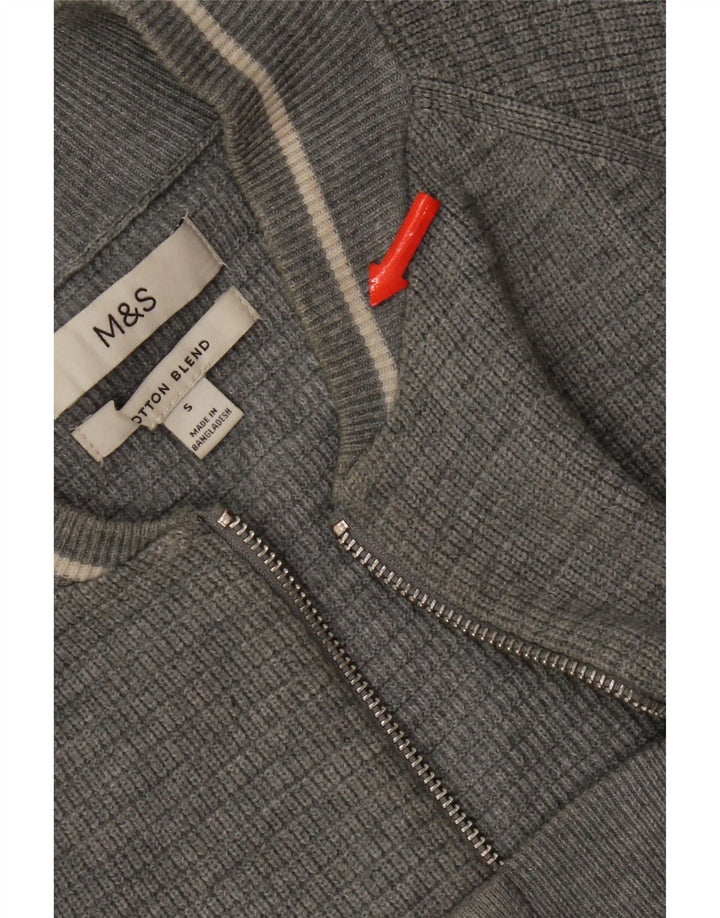 Marks & Spencer Męski sweter kardigan, mały, szary, poliester