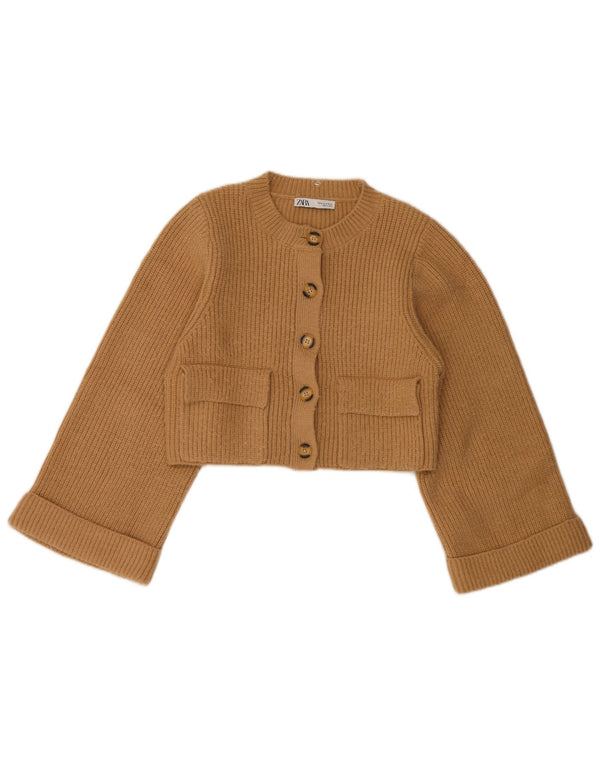 Zara Womens Crop Cardigan Sweater UK 12 Medium Beige