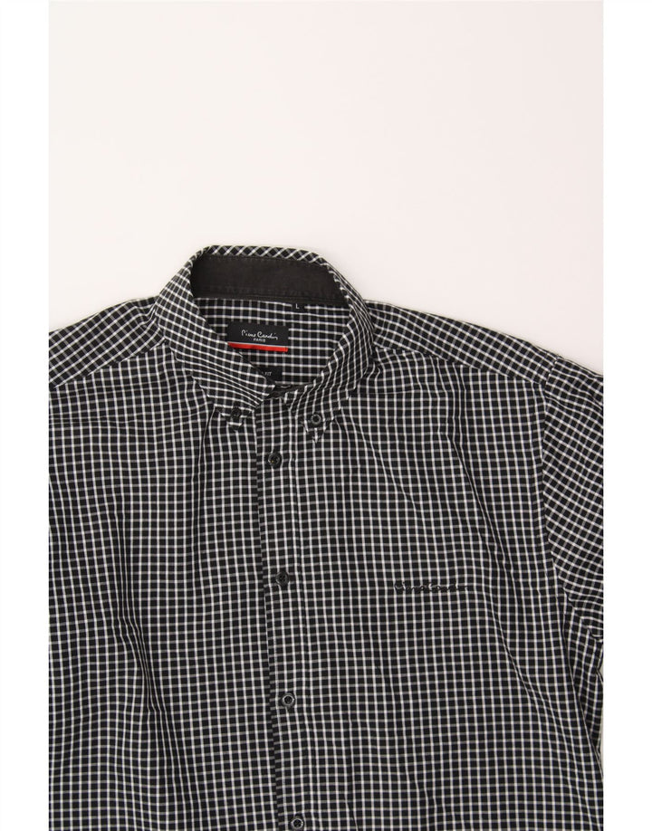 PIERRE CARDIN Mens Slim Fit Shirt Large Black Check Polyester Vintage Pierre Cardin and Second-Hand Pierre Cardin from Messina Hembry 