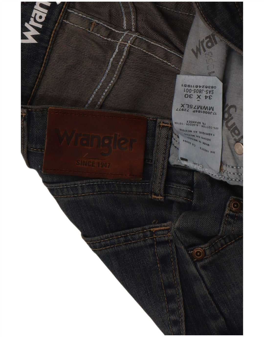 Wrangler Męskie proste dżinsy W34 L30 Niebieskie bawełniane