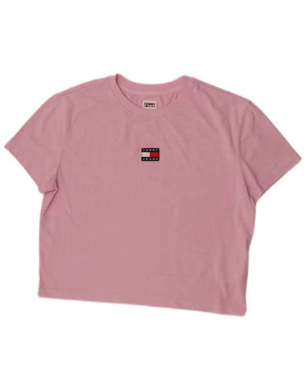 Damska koszulka z krótkim rękawem Tommy Hilfiger z grafiką, UK 14, średnia różowa bawełna