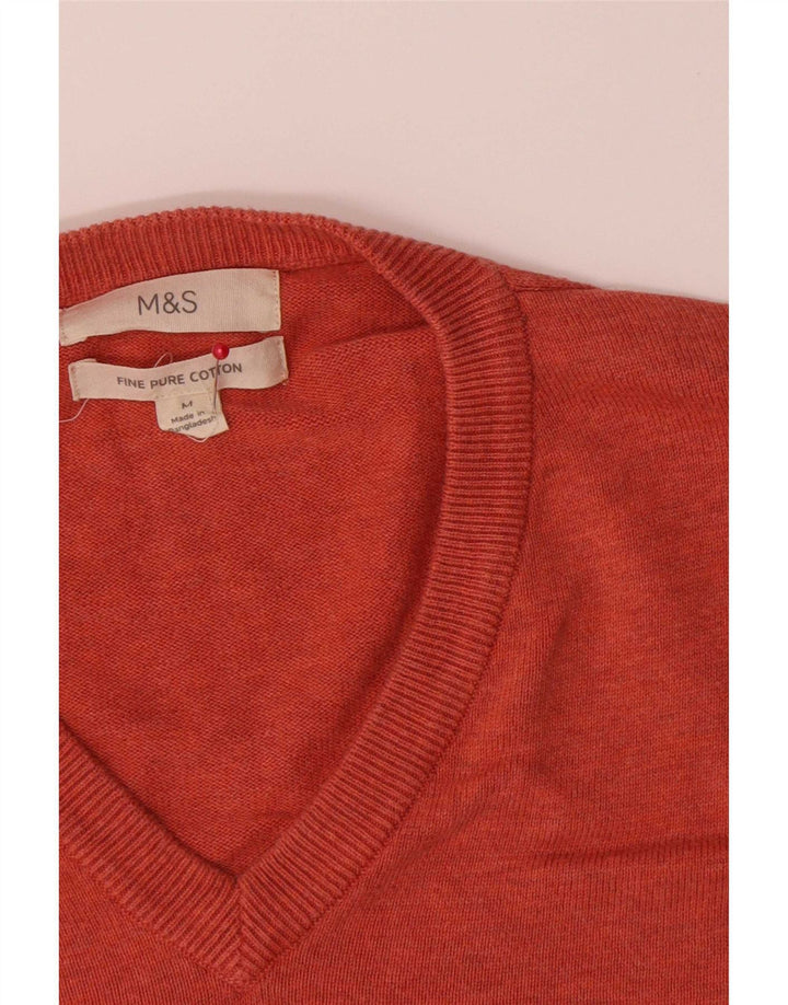 Marks & Spencer Męski sweter z dekoltem w kształcie litery V, średni pomarańczowy, bawełniany