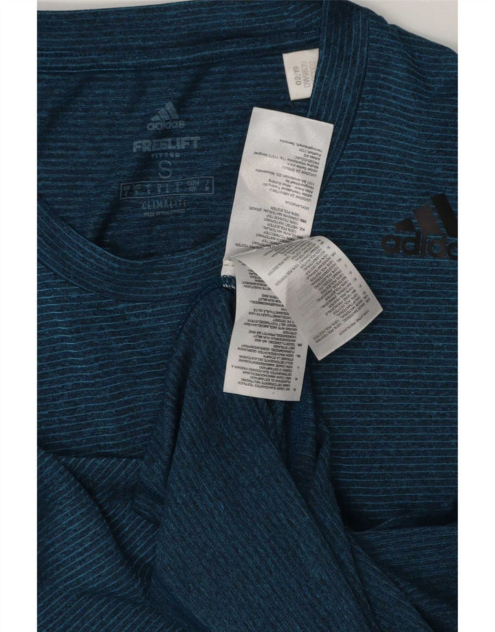 Adidas Męska koszulka Climalite Top, mała, granatowa, poliestrowa w paski