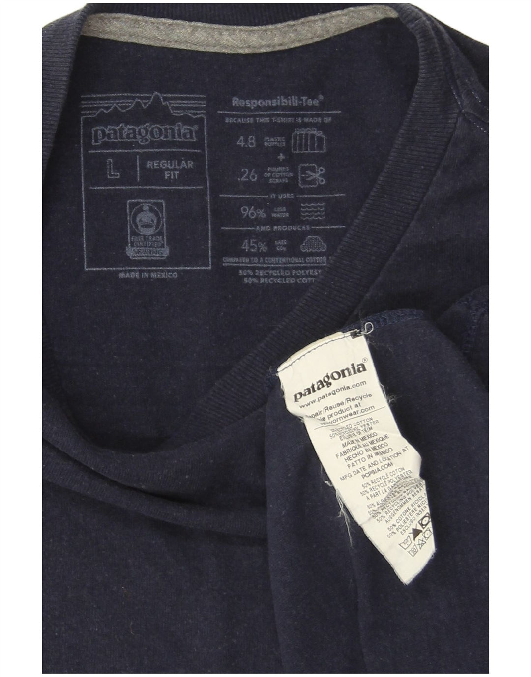 PATAGONIA Męski top z grafiką o regularnym kroju, z długim rękawem, duży, granatowy, bawełniany