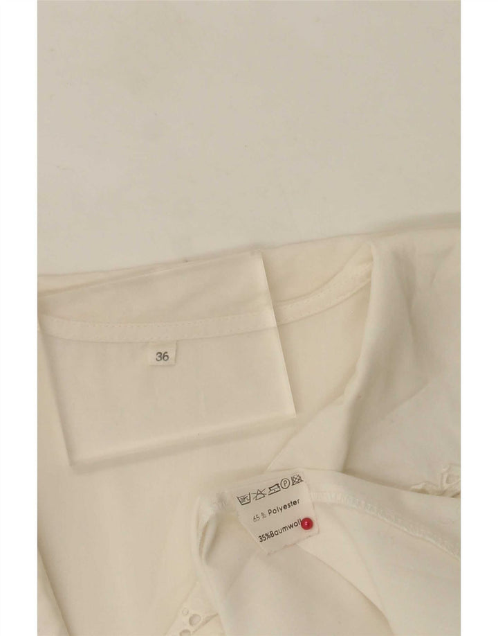 Damska bluzka koszulowa w stylu vintage EU 36, mała, biała, w kwiaty, poliester