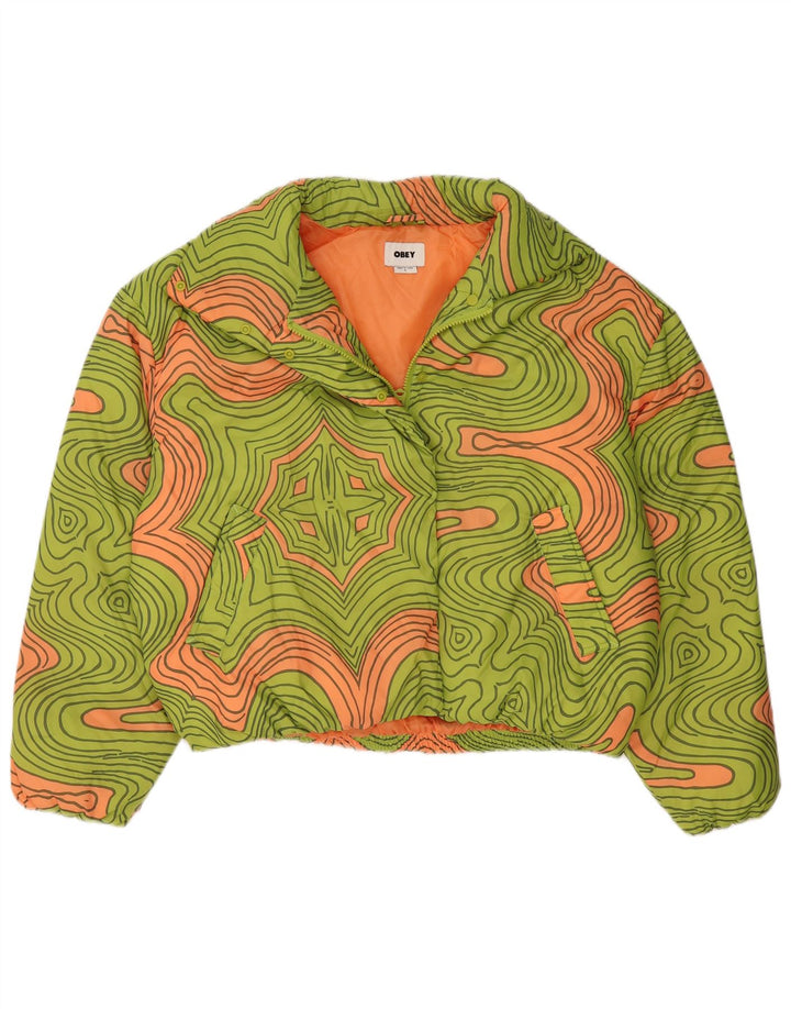 Obey Damska kurtka oversize z wyściółką UK 10, mała, zielona, z geometrycznego poliestru