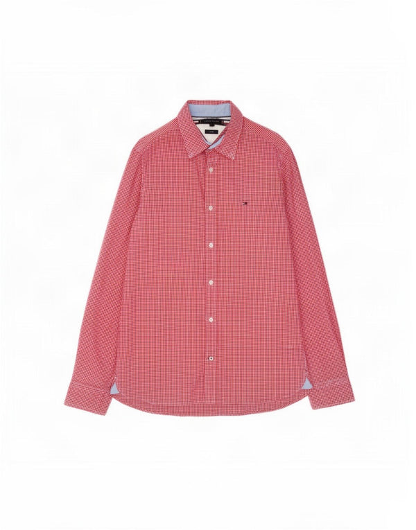 Męska koszula slim fit Tommy Hilfiger, duża, czerwona bawełniana kratka