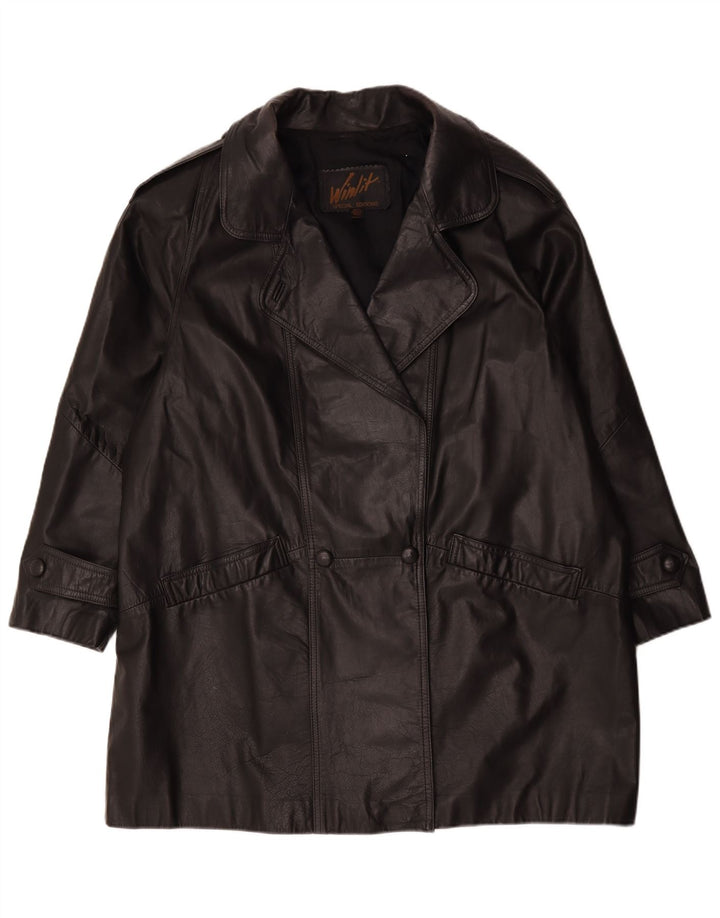 Vintage damski płaszcz skórzany oversize UK 16, duży czarny