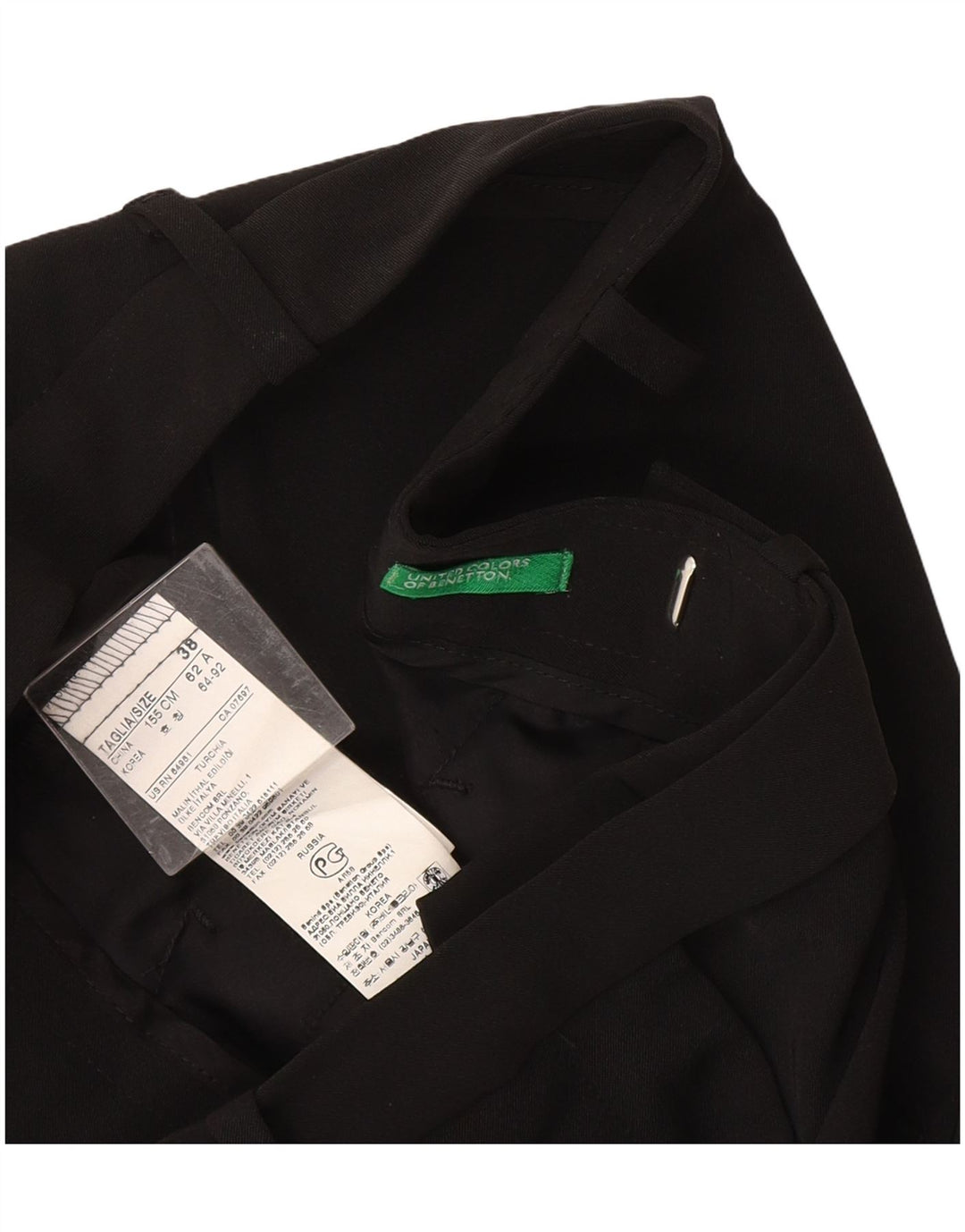 Damskie proste spodnie Benetton IT 38 XS W28 L30 Czarny poliester