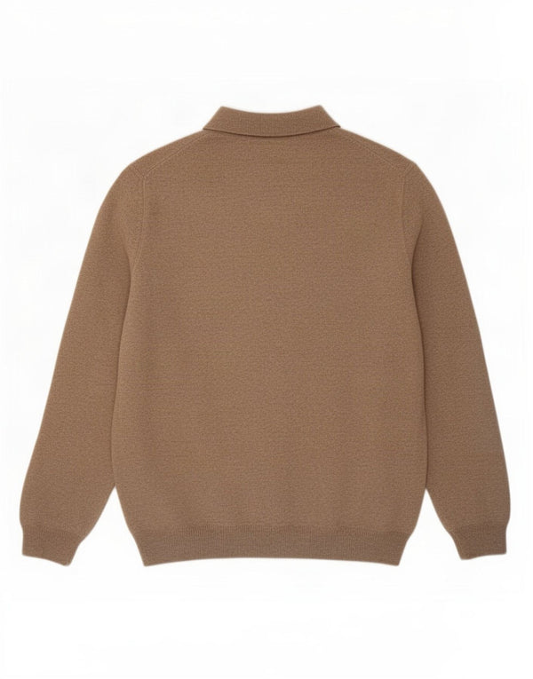 Męski sweter polo Massimo Dutti, duży, brązowy, wełniany w cętki