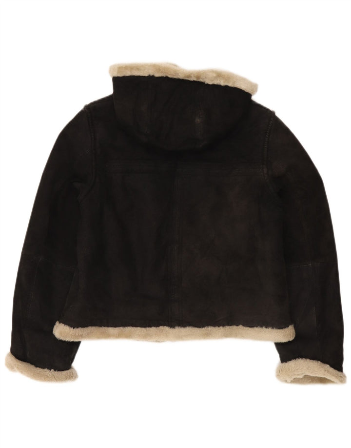 Damska kurtka shearling z kapturem Conbipel UK 14, średnia czarna skóra