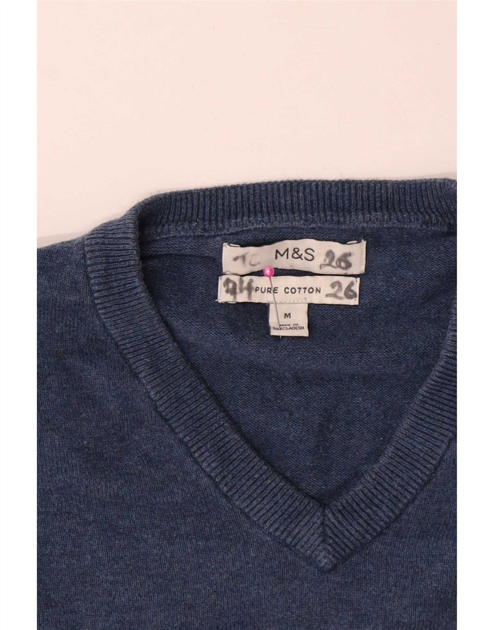 Marks & Spencer Męski sweter z dekoltem w kształcie litery V, średni granatowy, bawełniany