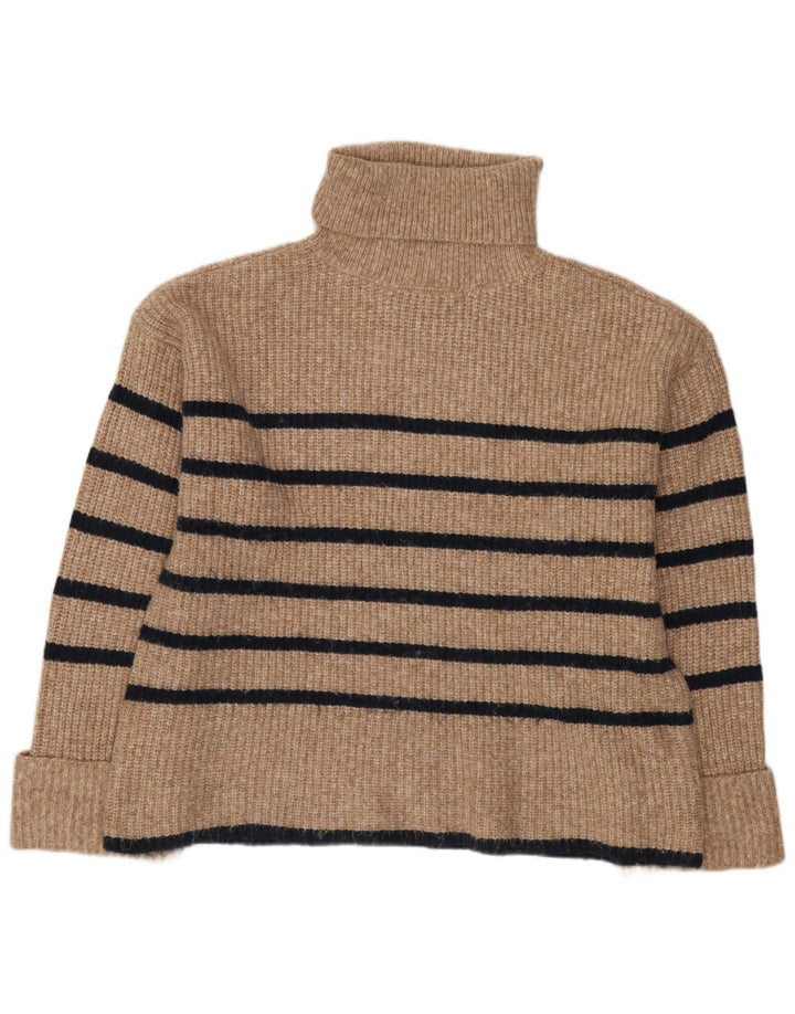 Marks & Spencer Damski sweter z golfem UK 14 w średnie beżowe paski