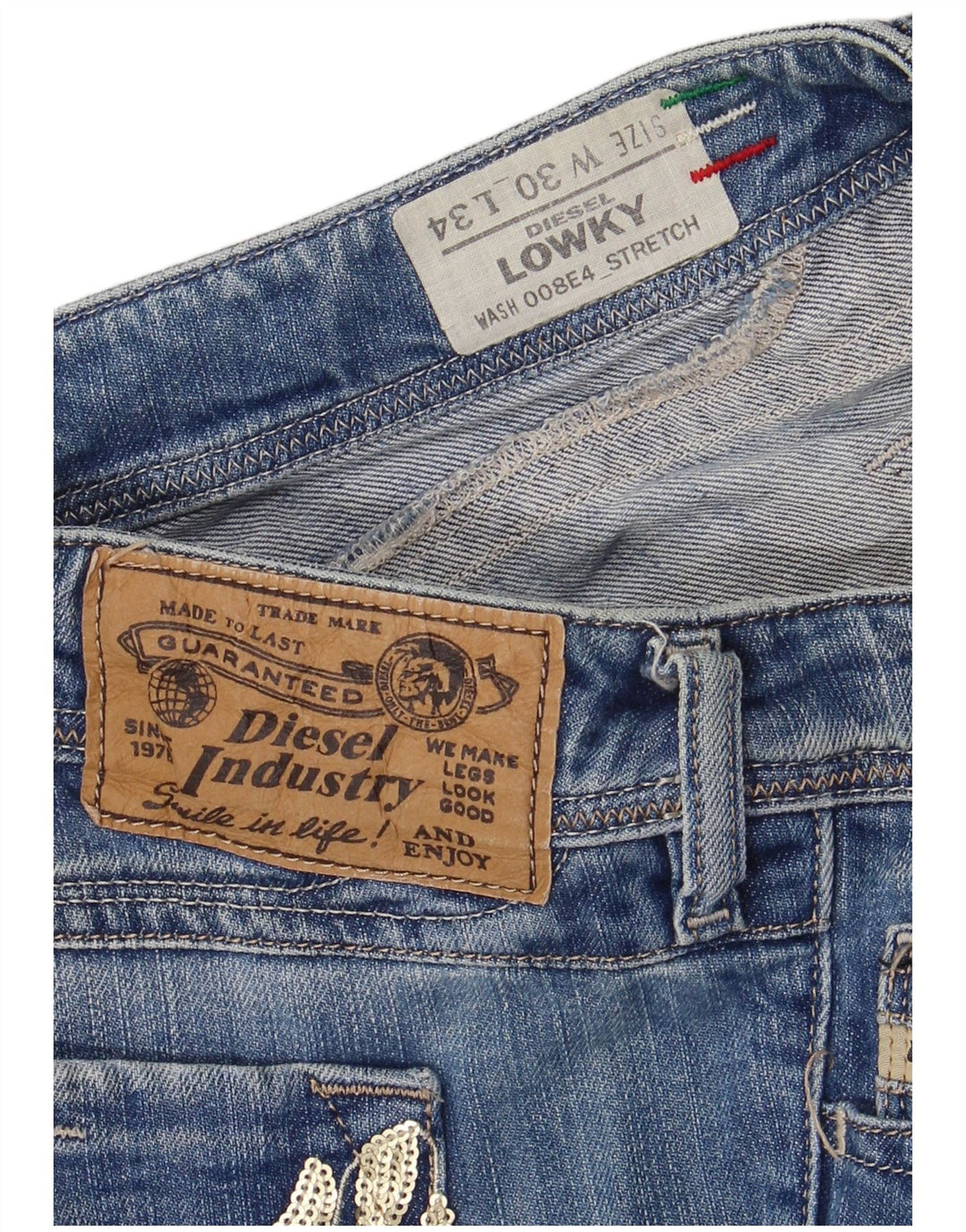 DIESEL Damskie jeansy Lowky Straight W30 L29 Niebieskie bawełniane