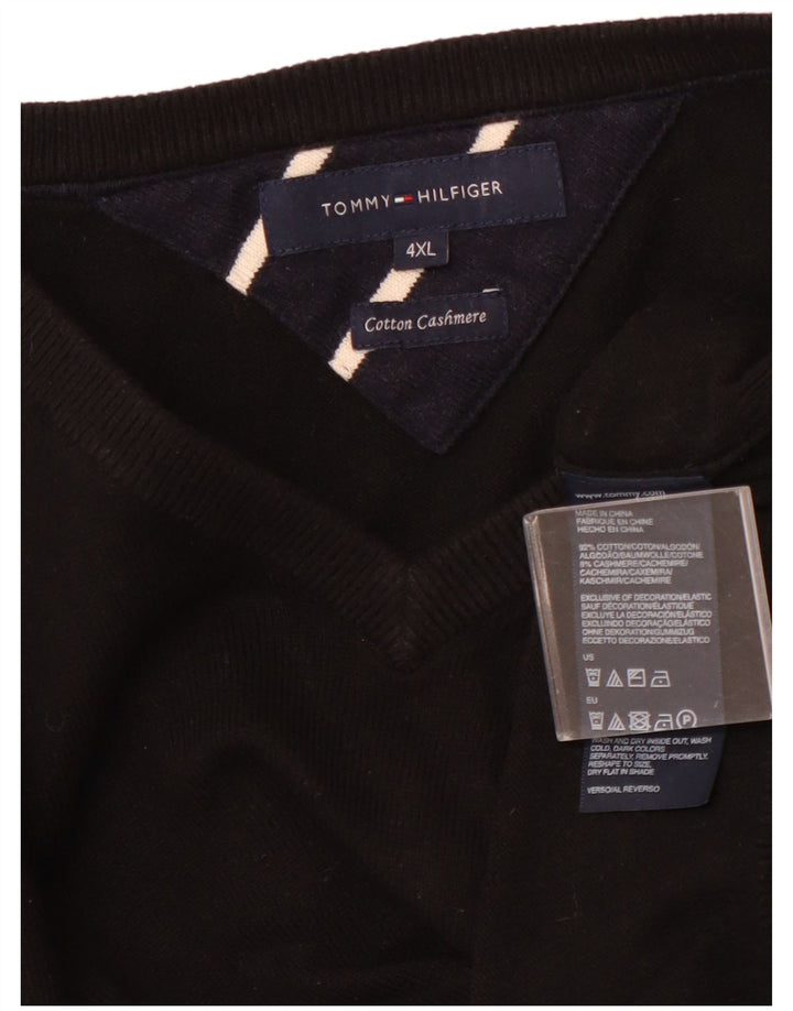 Męski sweter TOMMY HILFIGER z dekoltem w kształcie litery V, 4XL, czarna bawełna