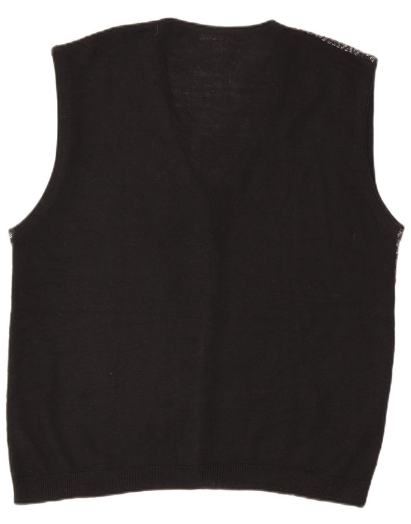 Męski sweter bez rękawów Rodes XL, czarny Argyle/diamentowa wełna