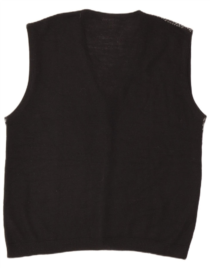 Męski sweter bez rękawów Rodes XL, czarny Argyle/diamentowa wełna