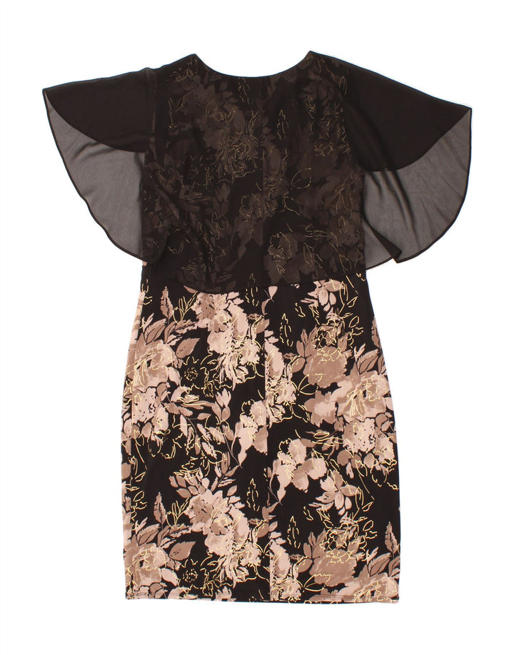 DAVID EMANUEL Womens Sheath Dress UK 14 Medium Black Floral Polyester Vintage David Emanuel and Second-Hand David Emanuel from Messina Hembry 