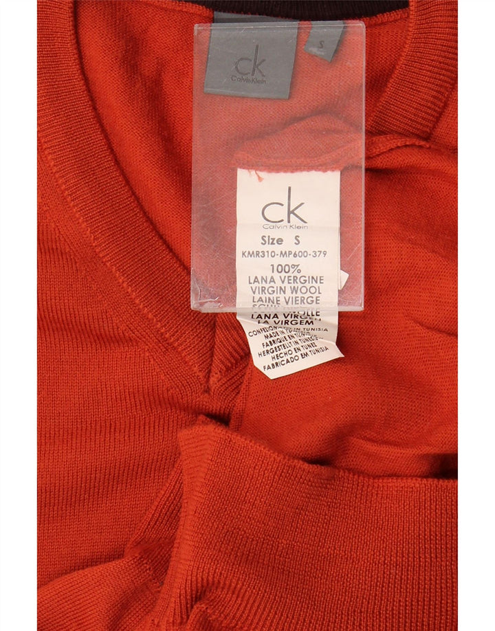 Męski sweter Calvin Klein z dekoltem w kształcie litery V, mały, pomarańczowy, z dziewiczej wełny
