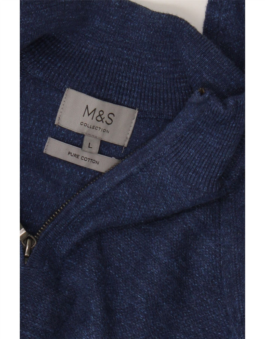 Marks & Spencer Męski sweter z zamkiem błyskawicznym, duży, niebieski, bawełniany w plamki