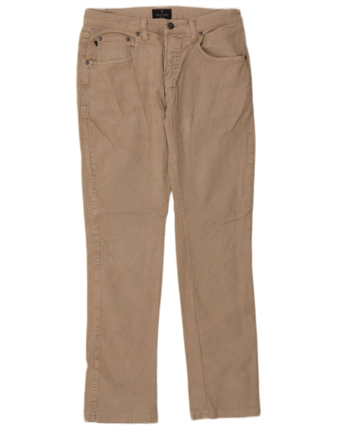 TRUSSARDI Mens Straight Jeans W34 L30 Beige Cotton