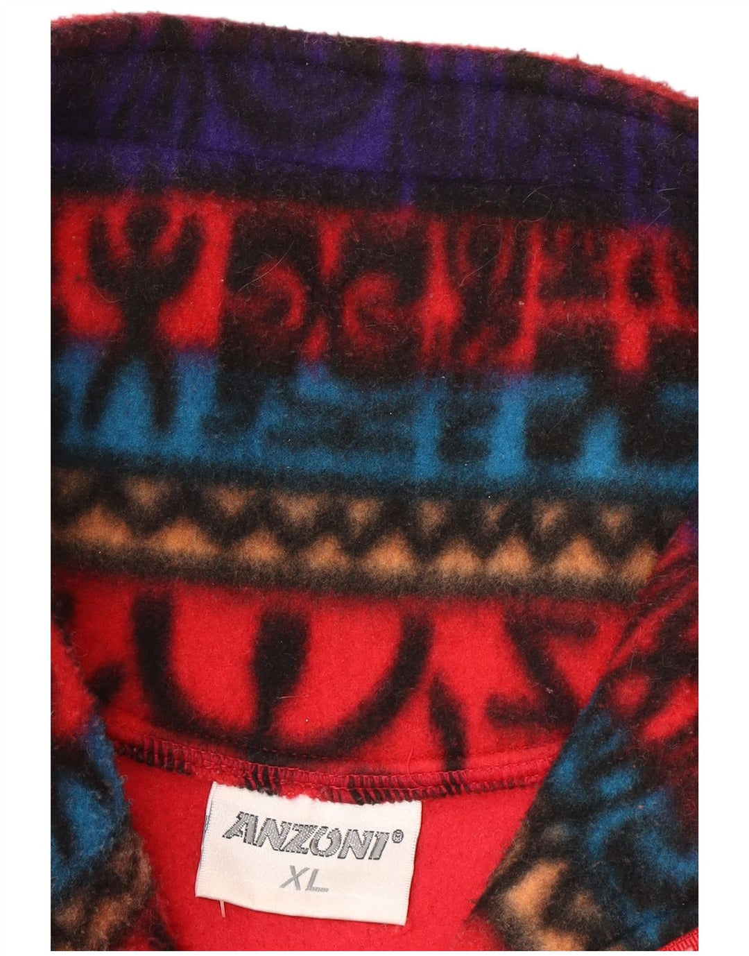 Anzoni Męski sweter polarowy z zamkiem błyskawicznym XL, czerwony, geometryczny poliester