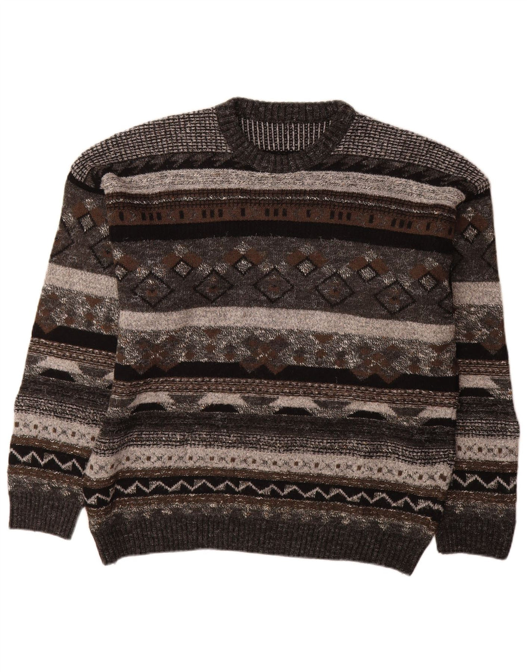 Męski sweter z okrągłym dekoltem w stylu vintage IT 50 Średni szary geometryczny
