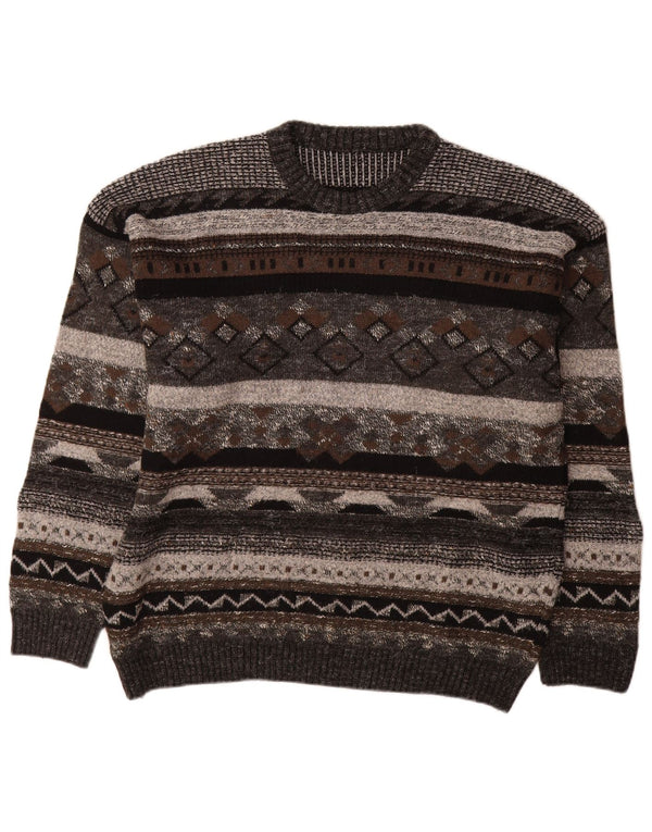 Męski sweter z okrągłym dekoltem w stylu vintage IT 50 Średni szary geometryczny