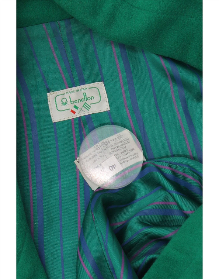 Damska marynarka Benetton zapinana na 2 guziki, oversize IT 40, mała, zielona wełna